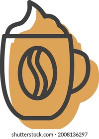 Coffee in a mug with whipped cream, illustration, vector on a white background.