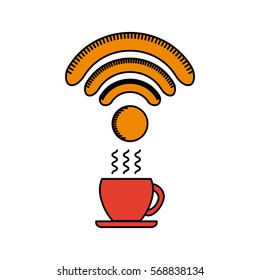 coffee mug with wireless waves over white background. colorful design. vector illustration