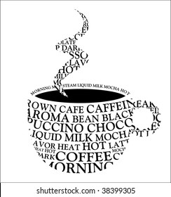 Coffee Mug! Coffee Words, Vector Template.