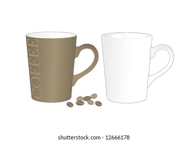 coffee mugs and coffee beans