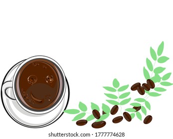 Coffee mugs and coffee beans on a white background