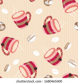 Coffee Mugs and Beans Vector Seamless pattern