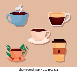 coffee mugs and cups icon set
