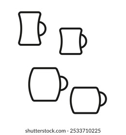 Coffee mugs icon. Drinkware set. Mug outline shapes. Simple vector design.