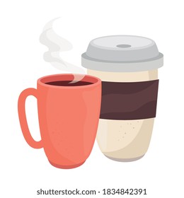 coffee mugs icons design of drink caffeine breakfast and beverage theme Vector illustration
