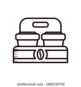 Café tazas dentro de la caja de entrega estilo línea ícono diseño de la bebida del tiempo desayuno bebida bebida bebidas de la mañana aroma de la tienda y tema de la cafeína Vector ilustración