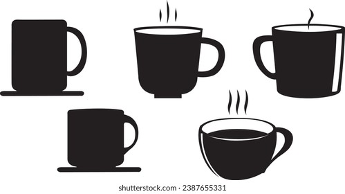 Coffee mugs set. Set of coffee mug silhouettes. Coffee mug vector illustrations set.