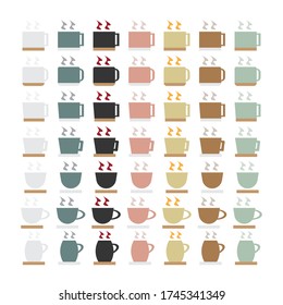 Coffee mugs and tea cups set for hot drinks.