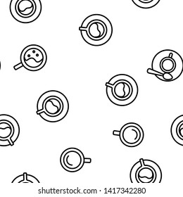 Coffee Mugs Top View Vector Color Icons Seamless Pattern. Cafe, Coffee Shop Logo. Latte, Cappuccino Cups With Saucers Linear Symbols Pack. Hot Beverage In Porcelain Kitchenware Illustration