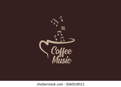 coffee music cafe bar restaurant logo illustration vector icon, coffee cup with music note as coffee fog vector graphic logo design illustration