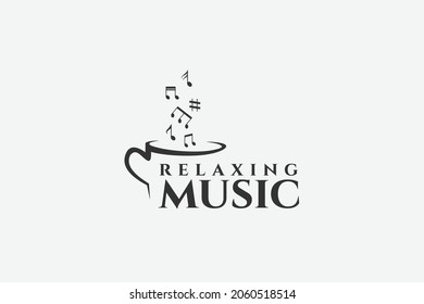 coffee music cafe bar restaurant logo illustration vector icon, coffee cup with music note as coffee fog vector graphic logo design illustration