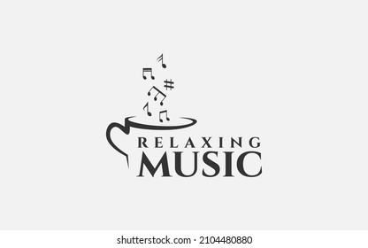 Café-Café-Bar-Restaurant Logo Vektorsymbol, Kaffeetasse mit Musiknote als Kaffeenebel Vektorgrafik Logo-Design-Illustration