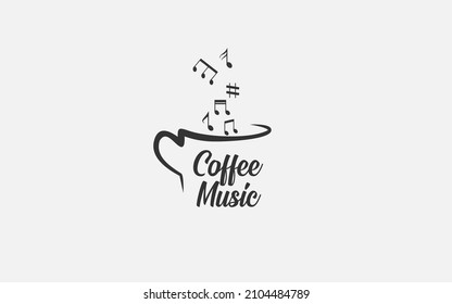 coffee music cafe bar restaurant logo illustration vector icon, coffee cup with music note isolated circle