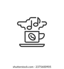 Coffee Music line icon. linear style sign for mobile concept and web design. Coffee cup and music notes outline vector icon. Symbol, logo illustration. Vector graphics