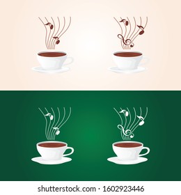 Coffee music logo - icon design template with a cup, coffee bean and music icon Vector illustration