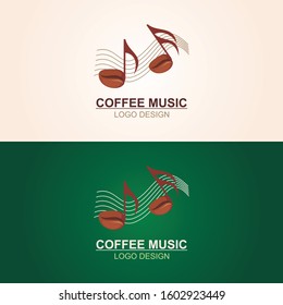 Coffee music logo - icon design template with a cup, coffee bean and music icon Vector illustration
