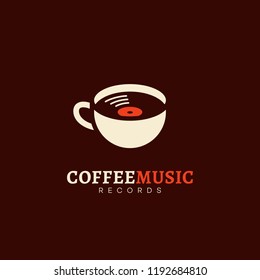 Coffee music records logo design template. Vector illustration.