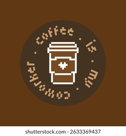 Coffee Is My Coworker Pixel Art Sticker. Funny Minimalist Cup with Lid. Pixel art. Retro Office Life Illustration for Digital Planners, Social Media, Y2K Aesthetic, Work Humor