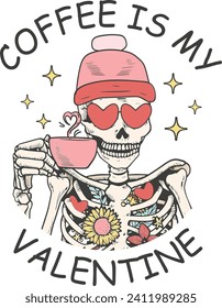 Kaffee ist mein Valentin, romantische Illustrationen, Liebesgrafiken und Handelsartikel, geeignet für T-Shirt-Designs, Clipart-Kunst und romantische Typografie