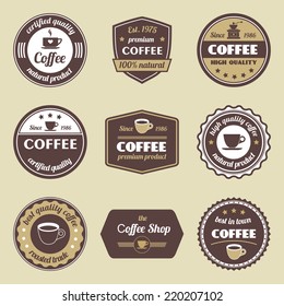 Coffee natural product certified quality label set isolated vector illustration