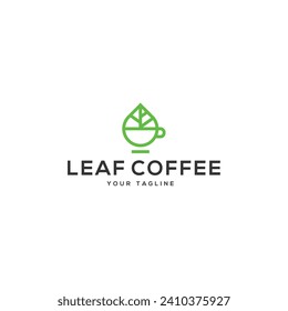 Coffee and nature green leaf logo design vector illustration