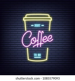 Coffee. Coffee neon sign. Neon glowing signboard banner design