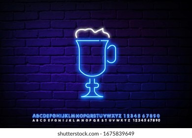 Ilustración vectorial del logo del neón café, emblema al estilo neón, signo de noche brillante, anuncio nocturno de café. Cartón