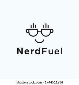 coffee nerd logo design with coffee cup and geek vector illustration on white background