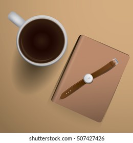 coffee notebook clock