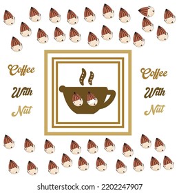 coffee with nut pattern design for print, illustration, café, food, caffeine, card, background design,