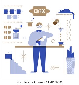 coffee object barista character vector illustration flat design