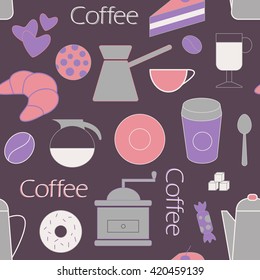 Coffee objects seamless color illustration