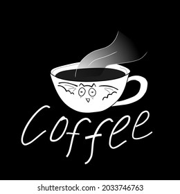 Coffee on black background and bat image 