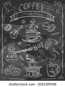 Coffee on a blackboard panel for the kitchen, cafe.