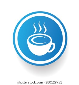 Coffee on blue button background,on white background,clean vector