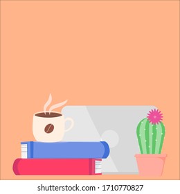 coffee on book cactus and computer vector