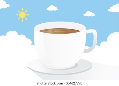 Coffee on the cloud in the morning. This is illustration about drink coffee to start a nice day