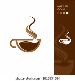 Coffee on cup with beautiful smoke vector logo template