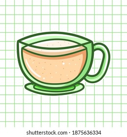 Coffee on glass. Kawaii illustration. Chibi illustration. Vector flat illustration