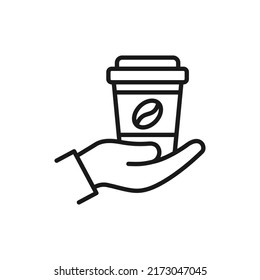 Coffee on hand icon line style isolated. Vector illustration