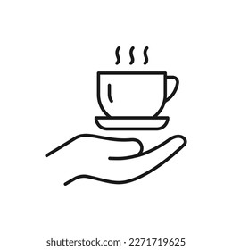 Coffee on hand icon line style isolated on white background. Vector illustration