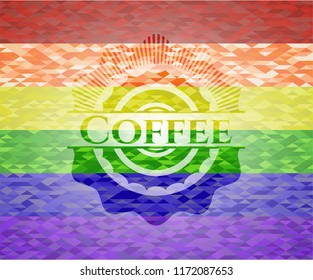 Coffee on mosaic background with the colors of the LGBT flag