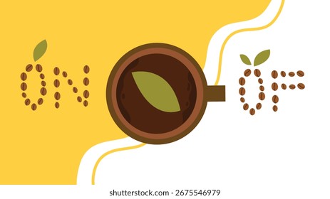 Coffee on off typography design with beans and cup