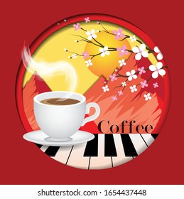 Coffee on the piano Poster Advertisement Flyers Vector Illustration