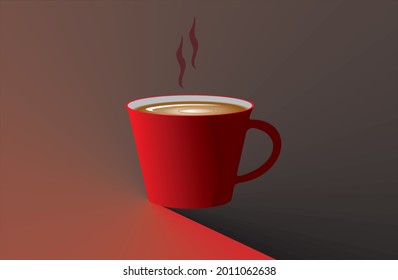 Coffee on red cup with shadow effect on red background