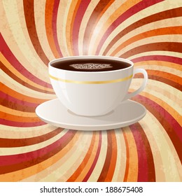 Coffee on retro twirl background