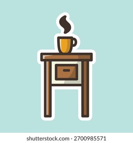 coffee on table editable cartoon style sticker vector