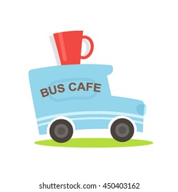 Coffee on wheels. Bus Cafe icon in a flat style isolated on white background