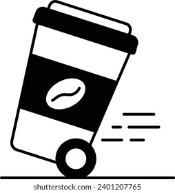 Café sobre ruedas Concepto, diseño de icono de contorno vectorial de Cafetería Móvil, símbolo de servicio de entrega de alimentos minoristas, signo de alimentador de comida sin contacto, ilustración de recogida de productos