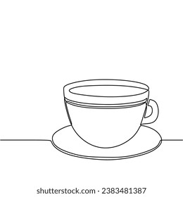 Kaffee-eine-Linie Zeichnung. Durchlaufender Umriss-Drink. Vektorgrafik einzeln. Minimalistisches Design handgezeichnet.